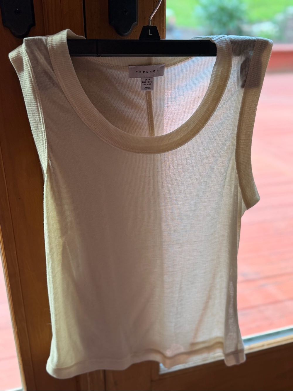 Topshop Ivory Ribbed Scoop Neck Tank small